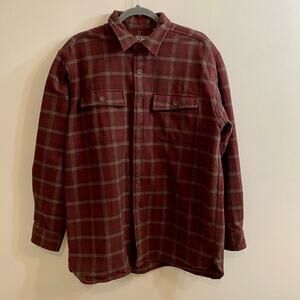 VTG L.L. Bean Brown Plaid Cloth Heavy Flannel Button Up Shirt USA Men’s Sz Large